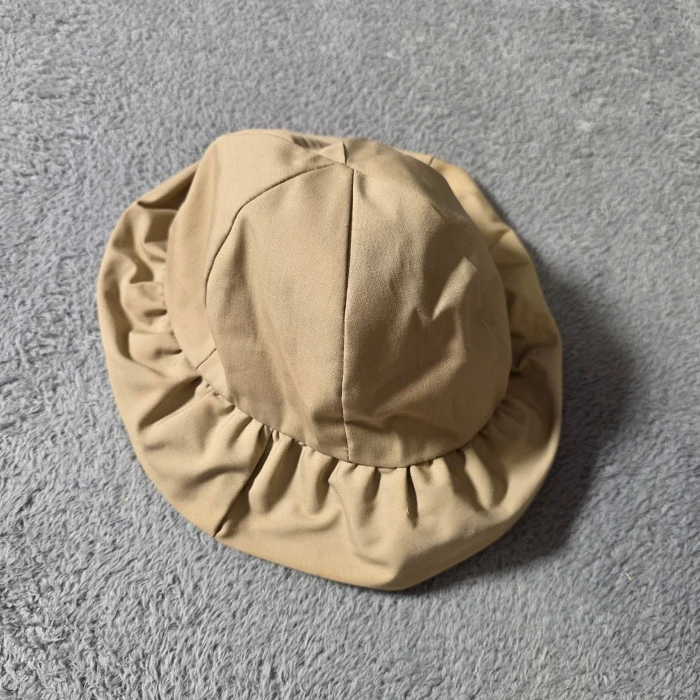 United Hatters Womens OS Bucket Hat Tan Ruffle Brim Vintage Union Made USA